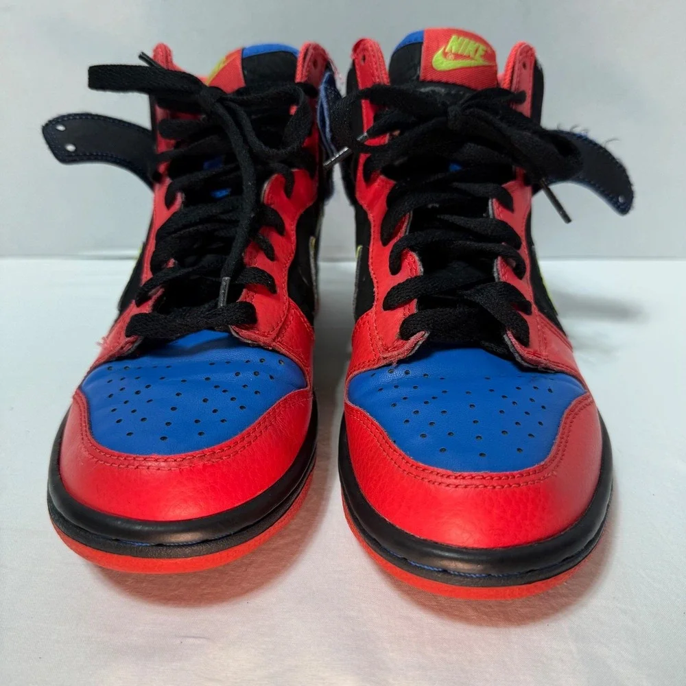 2009‎ Nike Dunk High Gs Black, Volt Hot Red, Signal Blue 308319-071 Kids Size 5Y